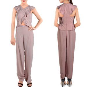 BCBGMAXAZRIA RUFFLED CRISS-CROSS FRONT JUMPSUIT